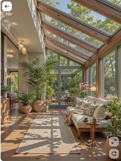 Habitaciones de jardín con paneles de vidrio